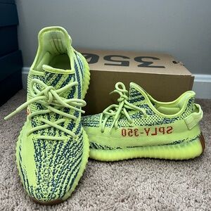 adidas Yeezy Boost 350 V2 Neon Yellow with Blue Stripes
